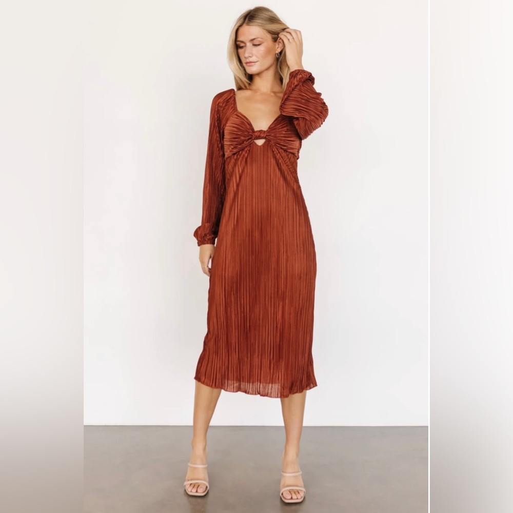 Baltic Born Amani Pleated Midi Dress Cinnamon Size Medium